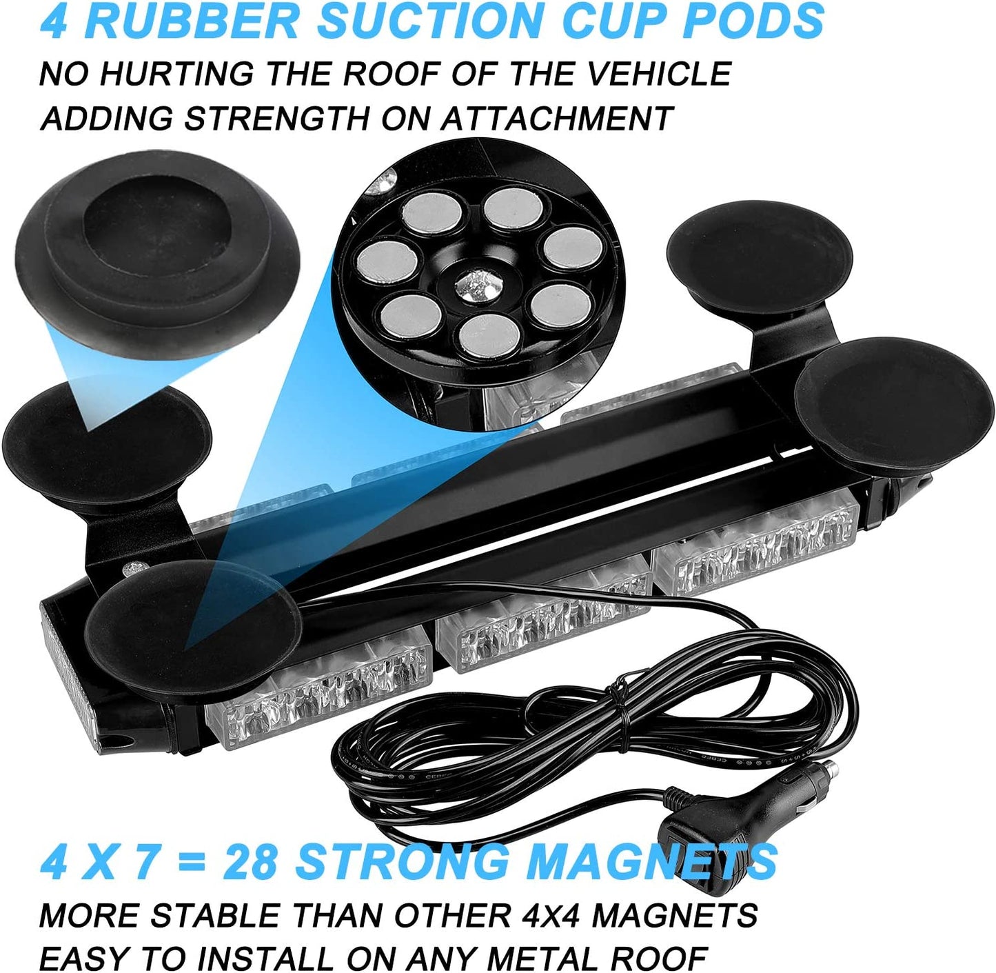 26 Flashing Modes LED Strobe Flashing 16.8" Light Bar w/ Magnetic Base