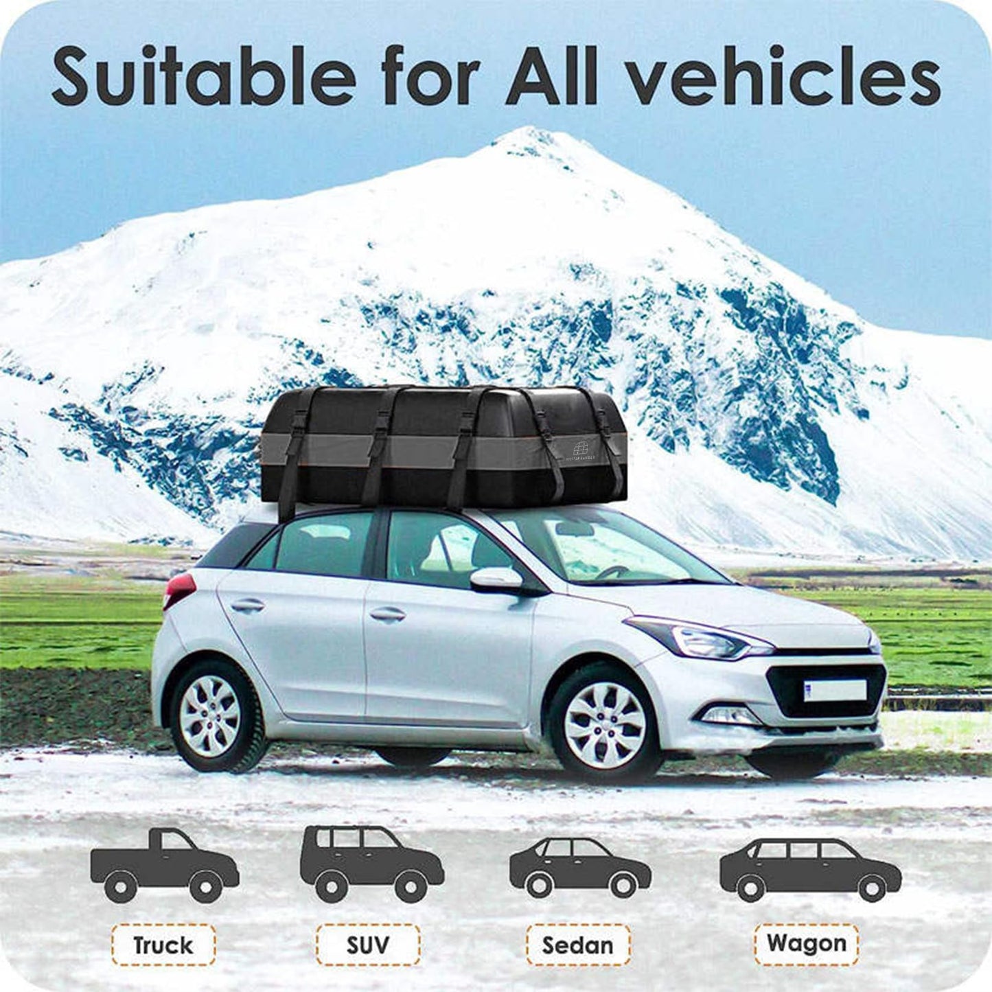 Car Rooftop Cargo Carrier Bag, 21 Cubic Feet 100% Waterproof Anti-Scratch Material Roof Rack Cargo Carrier for Top of Vehicle with or Without Racks (Anti Slip Mat, 6 Door Hooks, Reflective Logo)