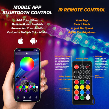 【SPRING BASE INCLUDE】LED Spiral Chasing RGB Whip Light with Bluetooth and Remote Control - OMOTOR