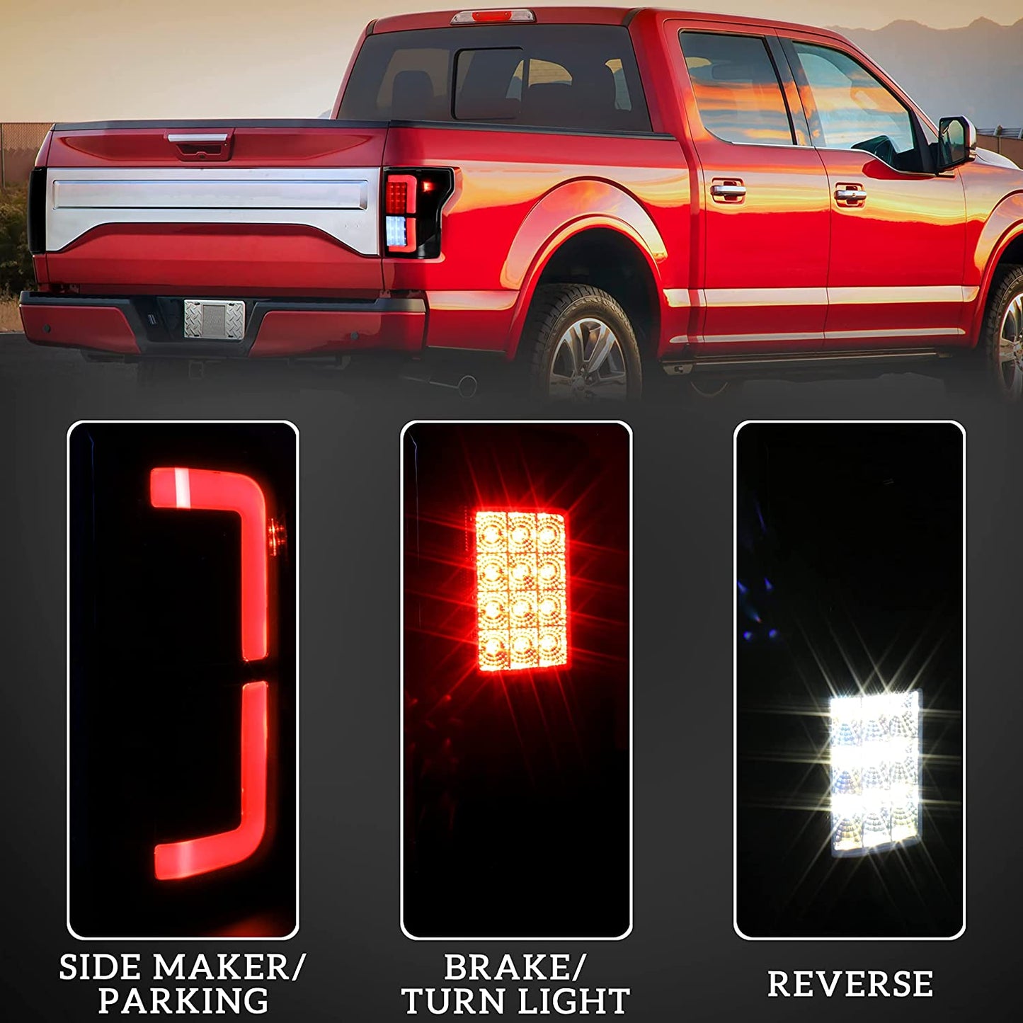 New Upgraded LED Tail Lights Assembly for F150, Smoked Black LED Taillights Brake Rear Lamps Parking Light for Ford F-150 2015-2017 Accessories (2PCS, Driver & Passenger Side) - OMOTOR