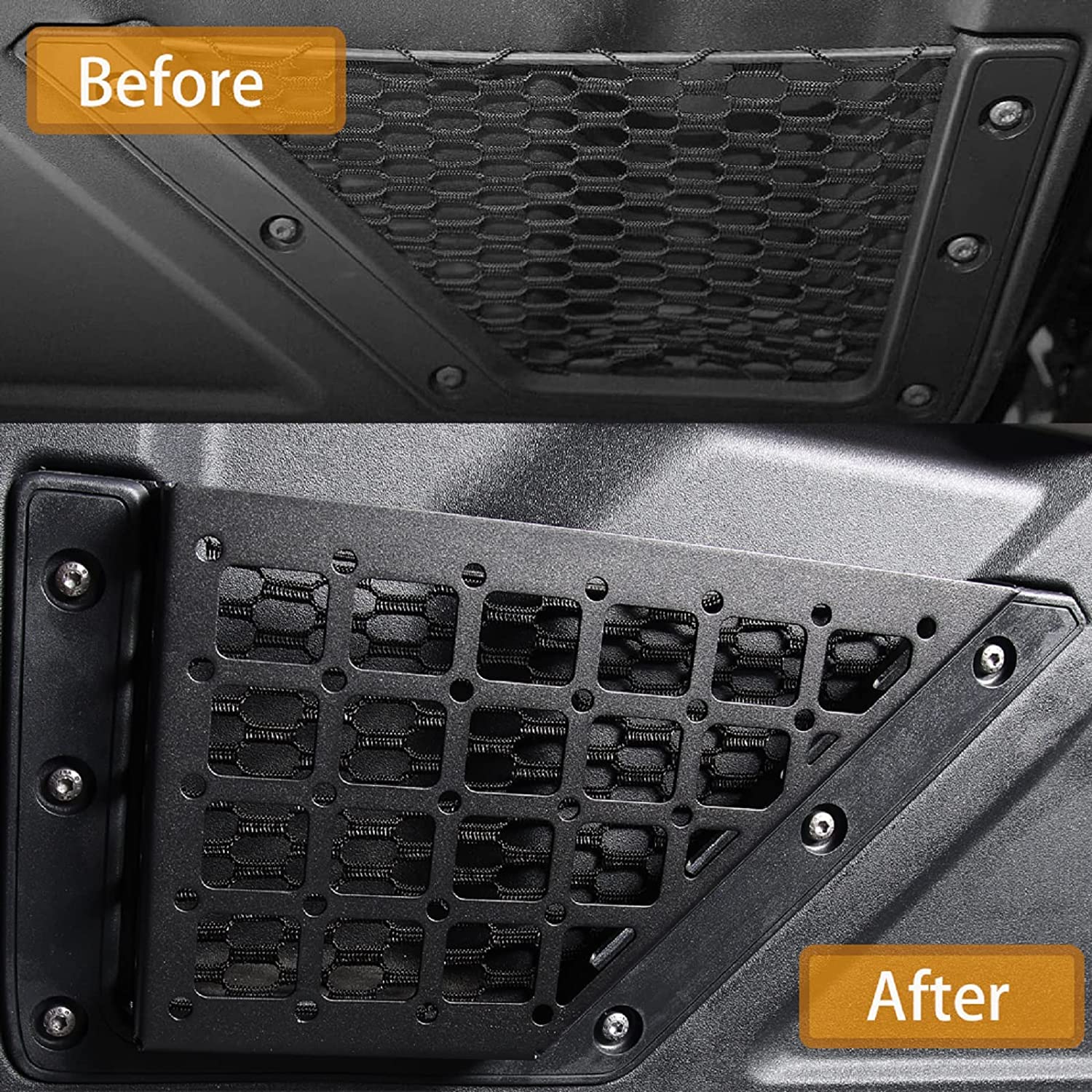 Front Door Storage Pocket Organizer Box Compatible with Ford Bronco 4 Door and 2 Door, Metal Pocket Door Side Molle Panels Insert Organizer Black 2PCS - OMOTOR