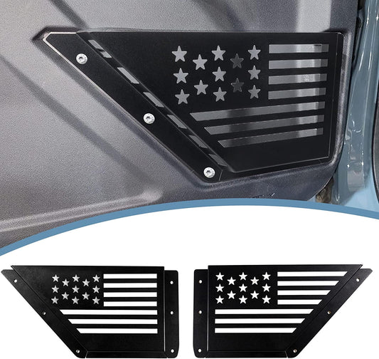 Iron Front Door Storage Pockets Box for Bronco, Door Side Insert Organizer Box, Front Door Side Insert Storage Box for 2021 2022 Ford Bronco 2/4 Door,Ford Bronco Accessories,2Pcs (Black,Flag)