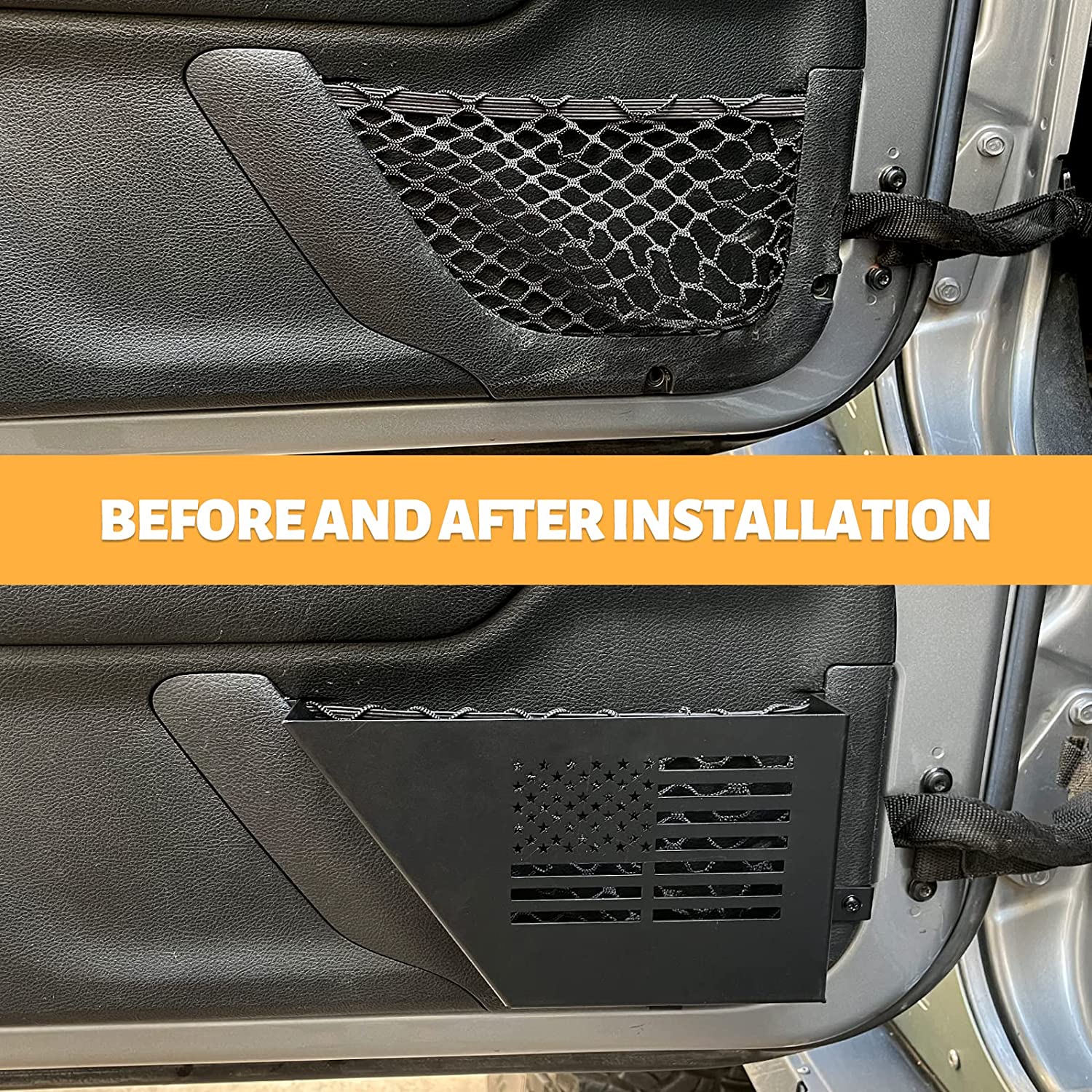 Metal Front Door Storage Box, Door Side Insert Organizer Box Pockets for 2007-2018 Jeep Wrangler JK 2/4 Door 2pcs(Black) - OMOTOR