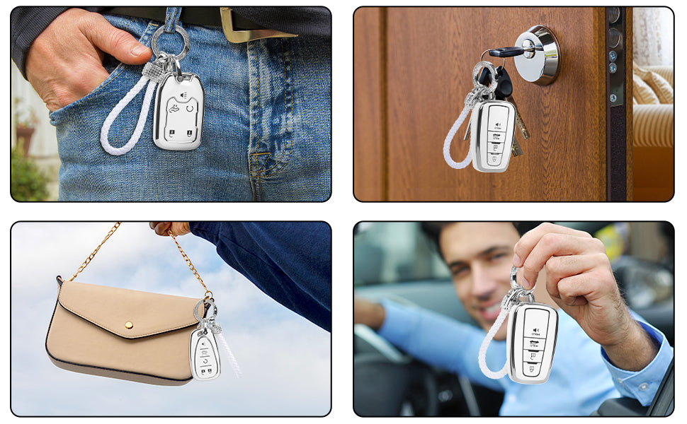 for Toyota Key Fob Cover with Bling Lanyard, Key Fob Case for Camry Highlander RAV4 Corolla Avalon C-HR Prius GT86 4Runner Prado Soft TPU Protection Smart Key Holder - OMOTOR